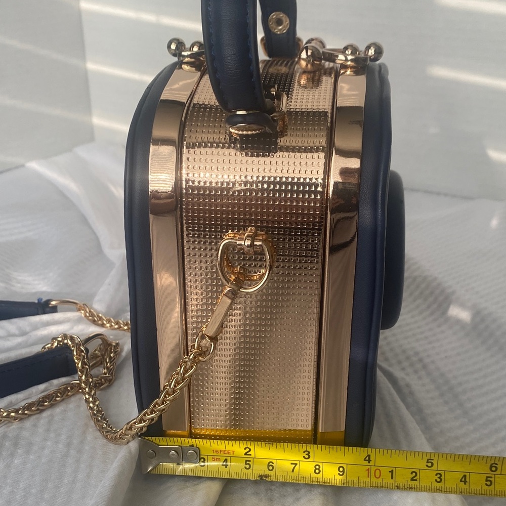Camera Purse Elegant Navy Blue and Gold Women's Mini Handbag NWOT - Picture 14 of 14